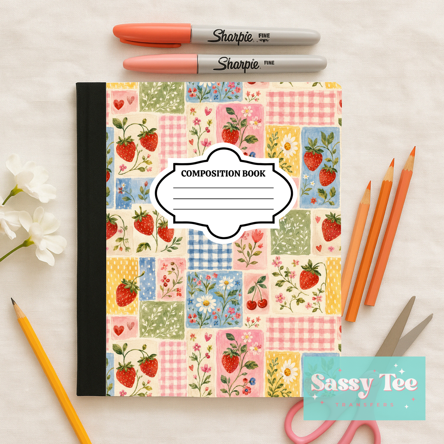 STRAWBERRY PLAID PINK BLUE YELLOW Peel + Stick Notebook Cover SET
