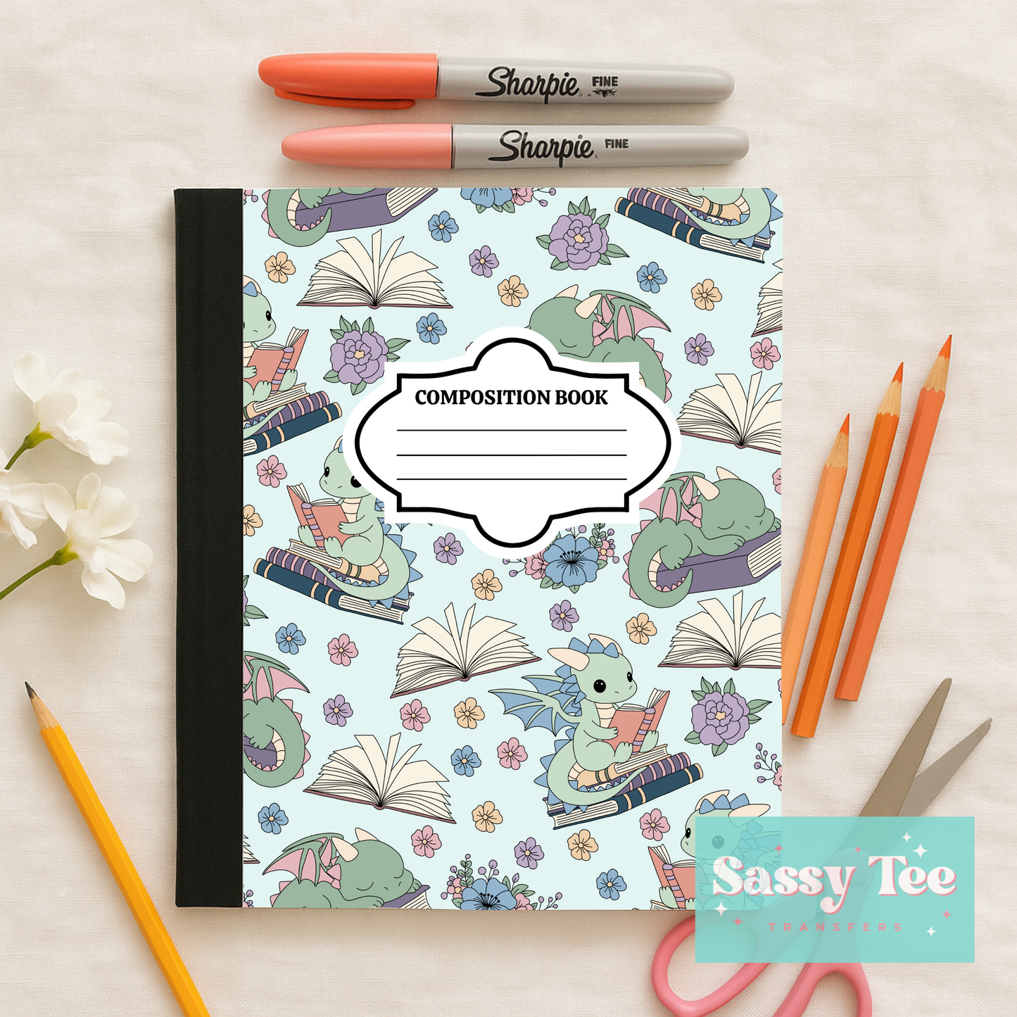 BOOKISH CUTE GREEN DRAGON ROMANTASY Peel + Stick Notebook Cover SET