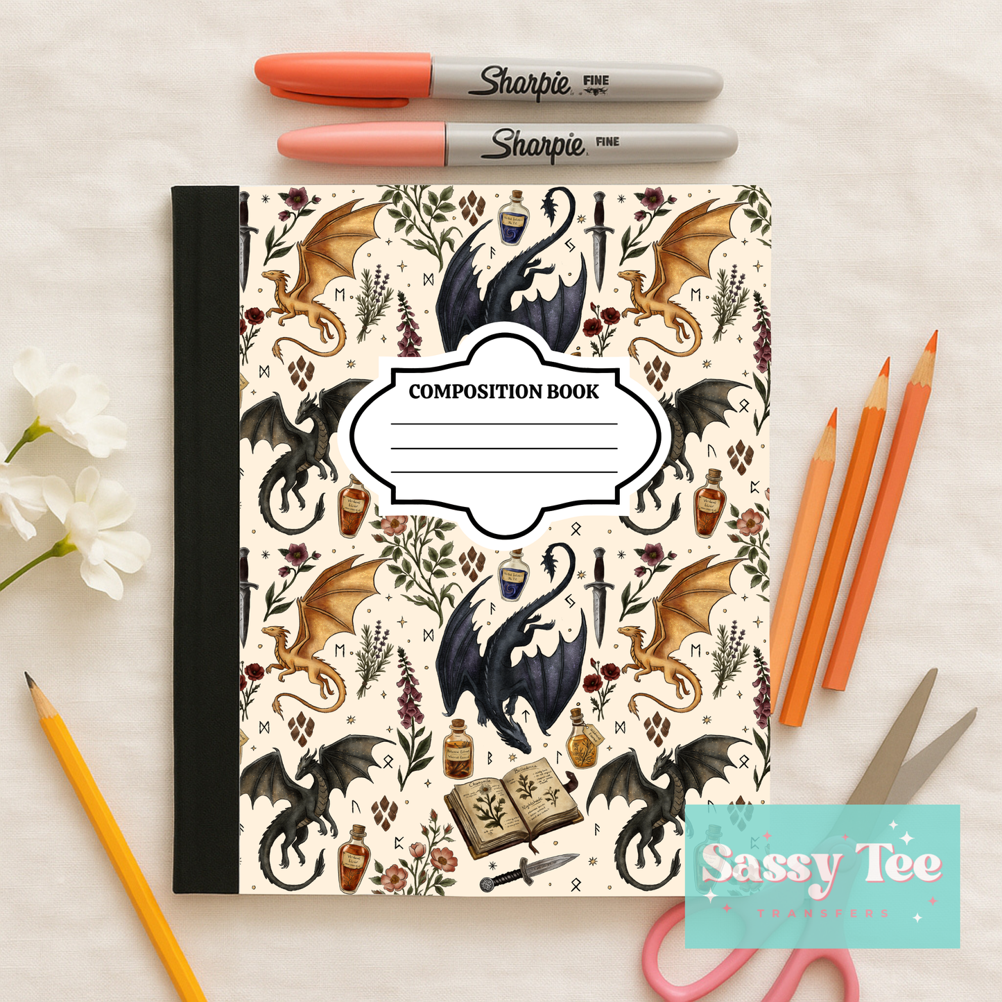 BOOKISH DRAGON BEIGE FANTASY Peel + Stick Notebook Cover SET