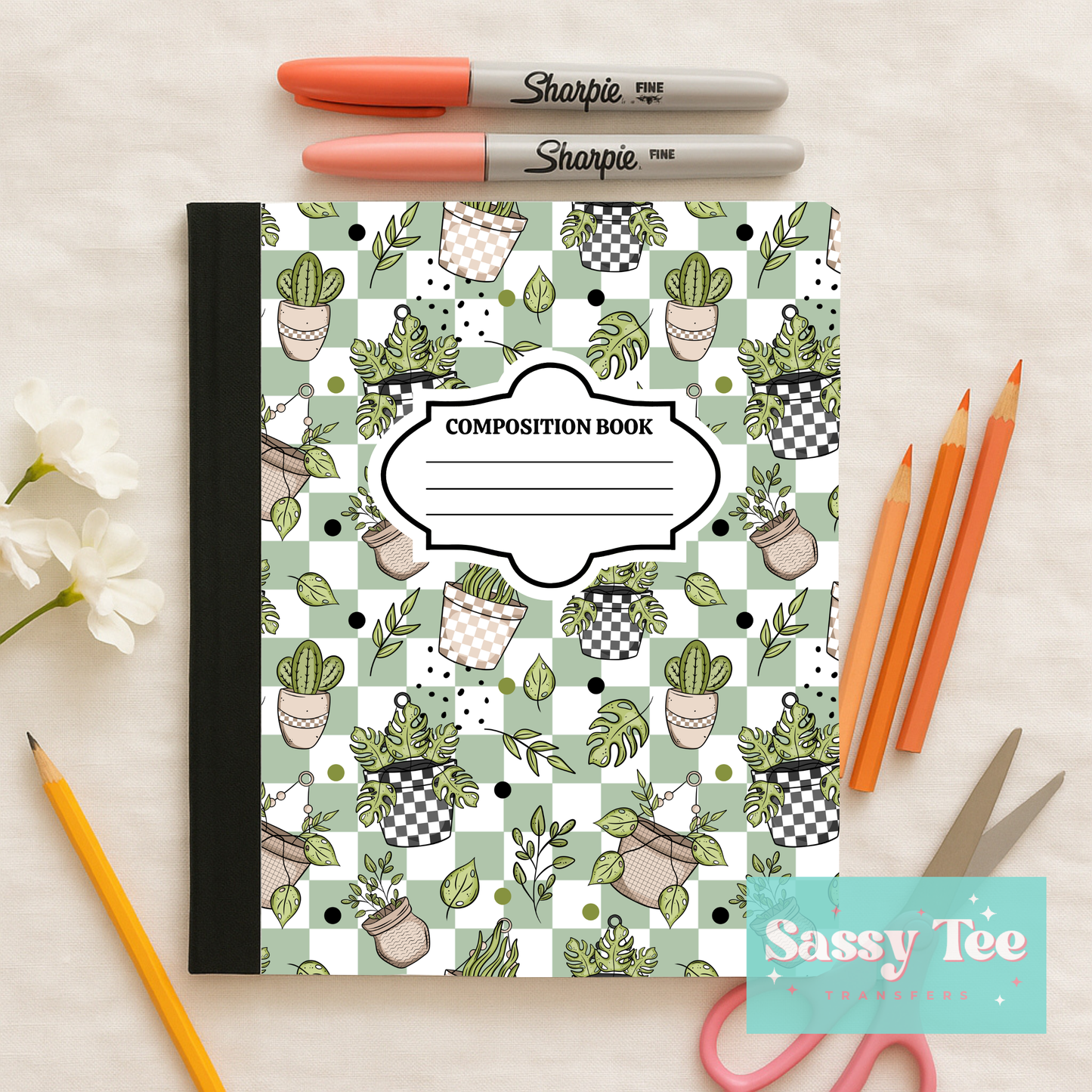 PLANT LOVER GREEN CHECKERS Peel + Stick Notebook Cover SET