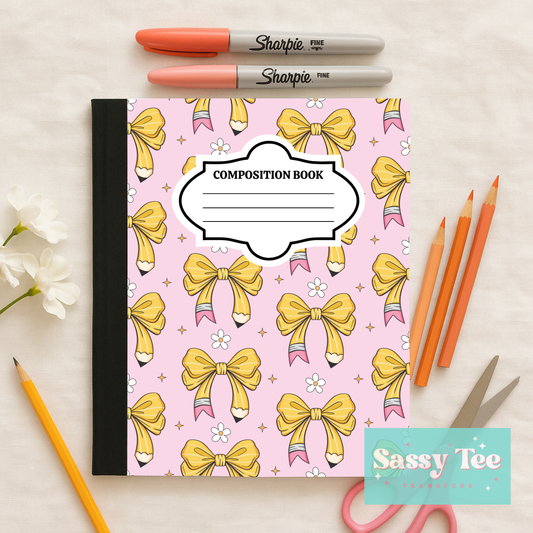 PENCIL YELLOW BOWS FLORAL Peel + Stick Notebook Cover SET
