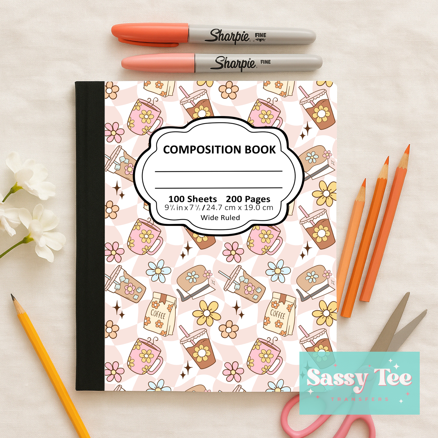 COFFEE RETRO FLOWERS Peel + Stick Notebook Cover SET