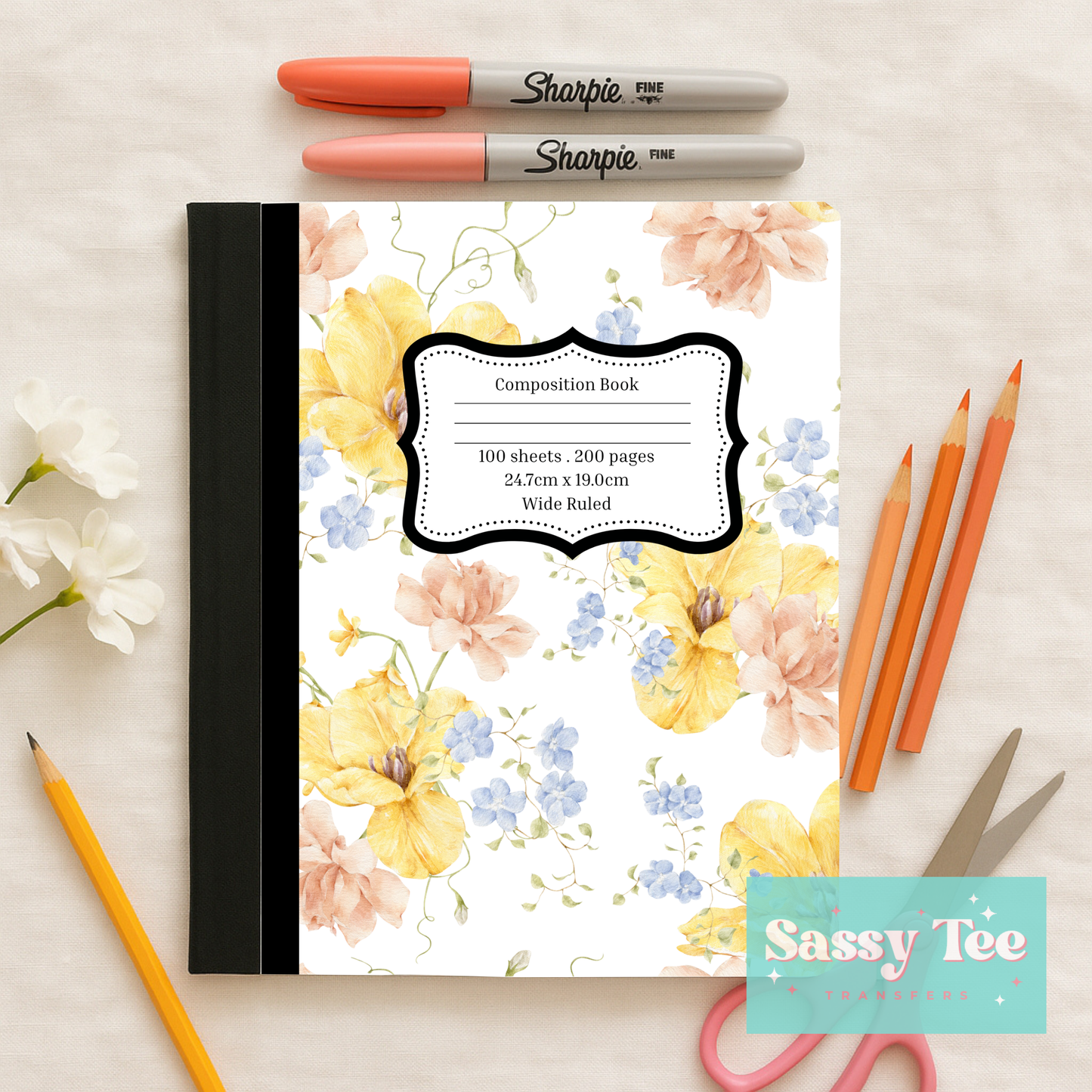 FLORAL YELLOW BLUE PEACH Peel + Stick Notebook Cover SET