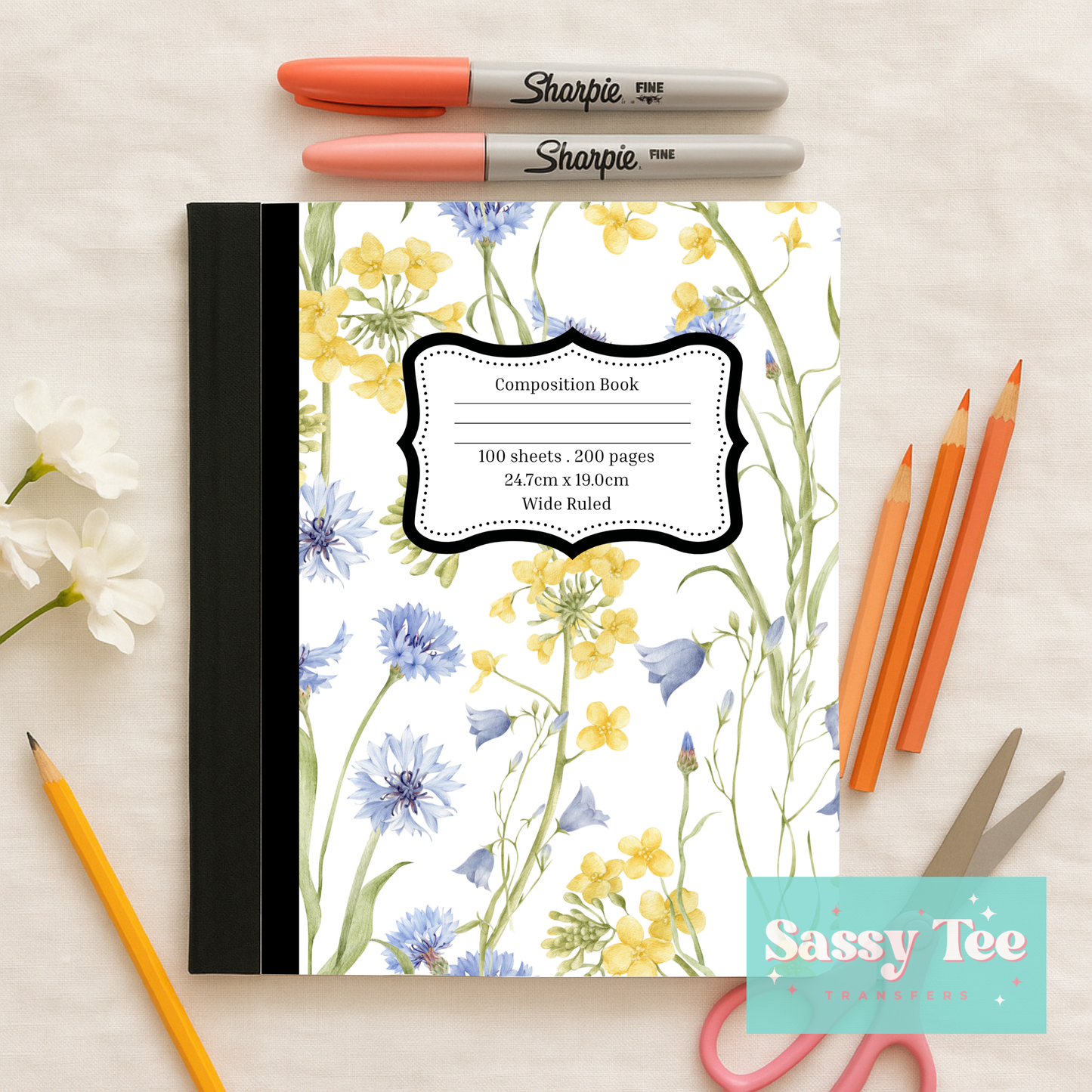 FLORAL YELLOW BLUE Peel + Stick Notebook Cover SET