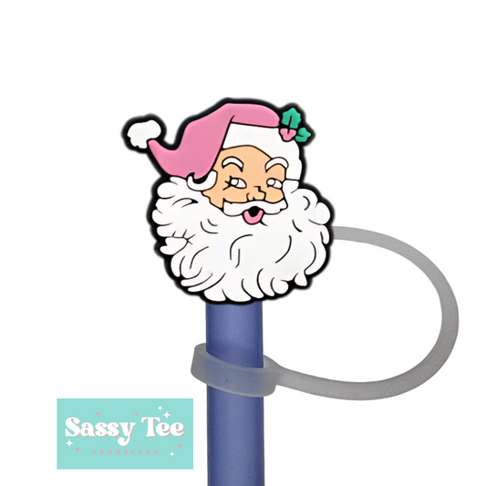 SANTA PINK STRAW TOPPER Two Sizes