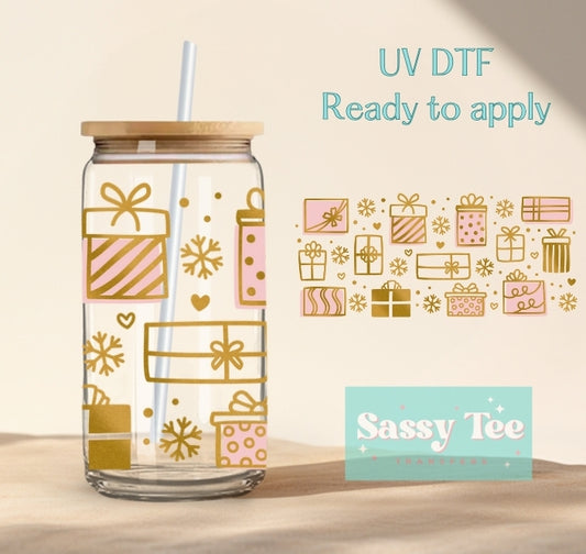 CHRISTMAS GIFTS PINK GOLD - UV DTF Cup Wrap
