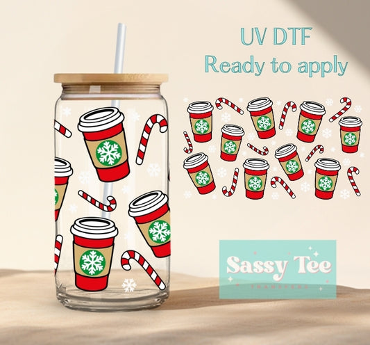 COFFEE CHRISTMAS CANDYCANE - UV DTF Cup Wrap