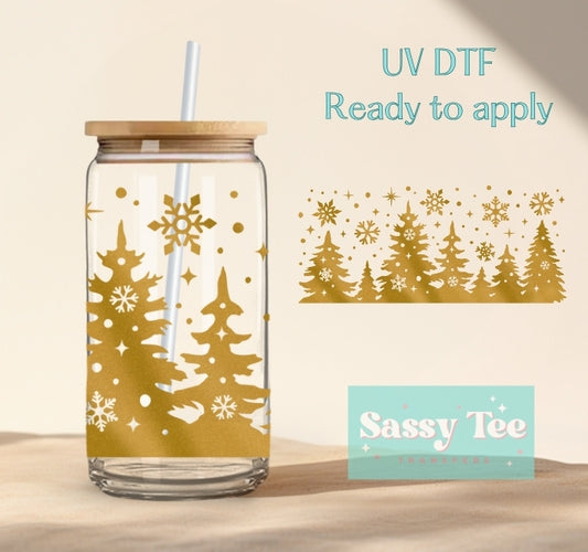 GOLD CHRISTMAS TREES - UV DTF Cup Wrap