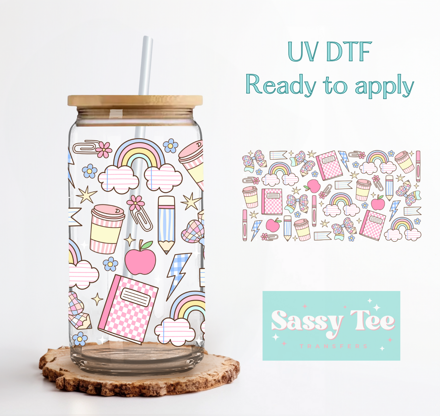 RETRO SCHOOL RAINBOW UV DTF CUP WRAP **Preorder/Restock Ships in 5-10 biz days**