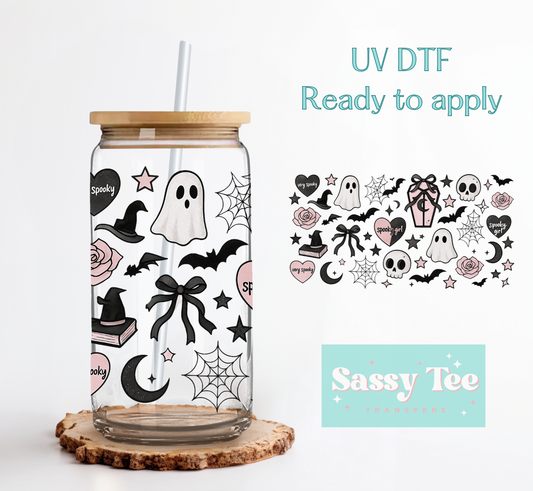SPOOKY GIRL PINK BLACK UV DTF CUP WRAP **Preorder/Restock Ships in 5-10 biz days**