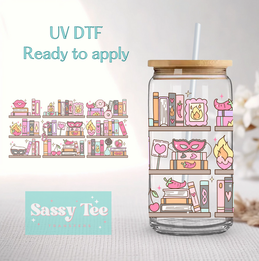 PINK SMUT SPICY BOOKSHELF UV DTF CUP WRAP **Preorder/Restock Ships in 5-10 biz days**