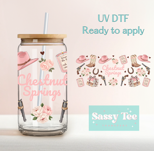 CHESTNUT SPRINGS TEXT BOOKS WESTERN UV DTF CUP WRAP **Restock Preorder Ships in 5-10 biz days**