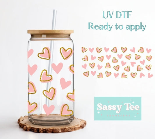 PINK GOLD HEART VALENTINE UV DTF cup wrap
