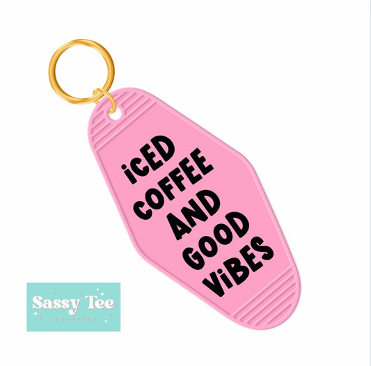 ICED COFFEE AND GOOD VIBES UV DTF KEYCHAIN DECAL